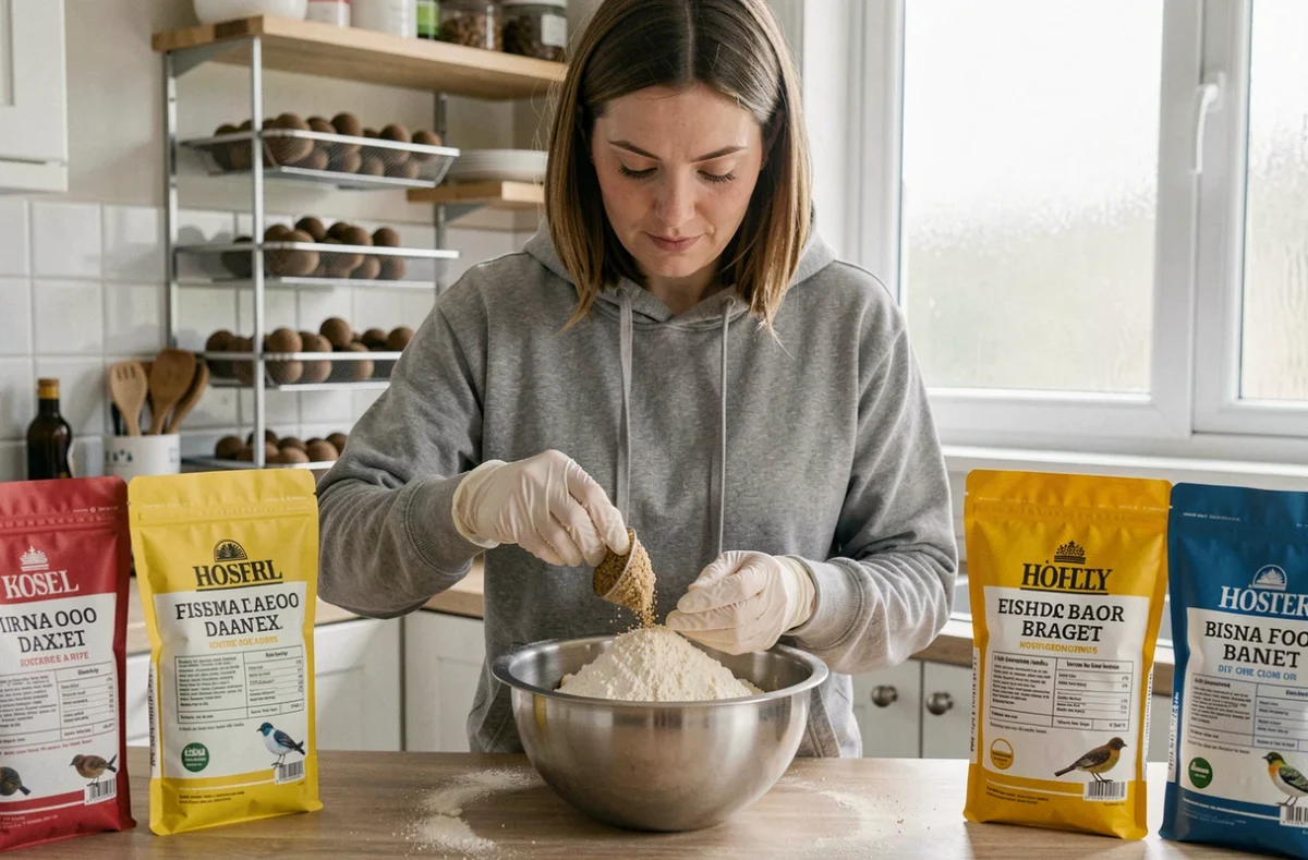Femme dosant les ingrédients pour fabriquer des bouillettes carpe dans une cuisine
