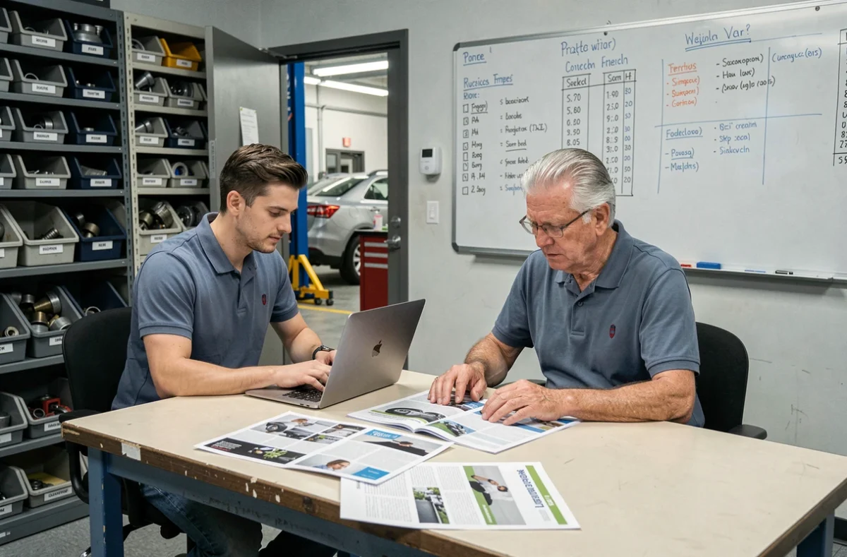 Membres de l'équipe Aunis Moto Nautic collaborant dans l'espace back-office du concessionnaire