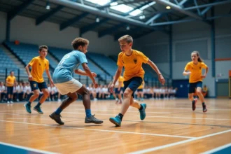 Jeunes joueurs de handball en action lors d'un match en intérieur