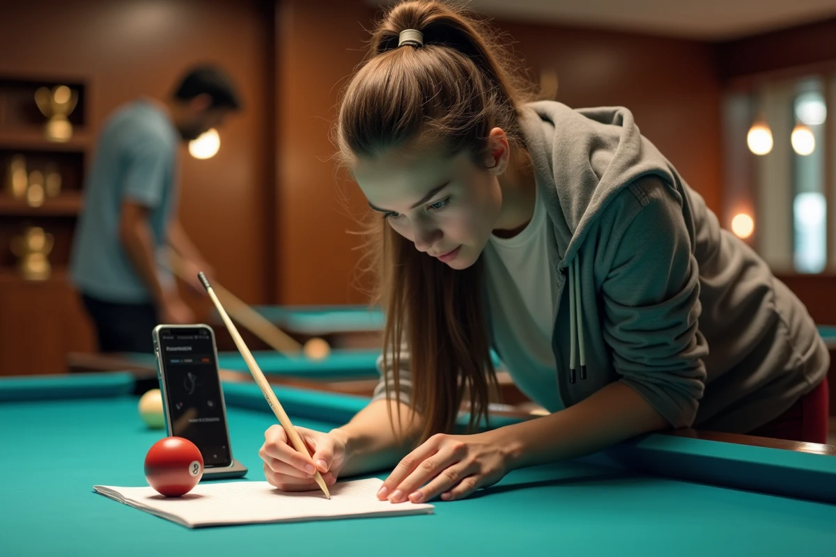 Jeune femme vérifiant ses notes avec une calculatrice de rotation sur smartphone
