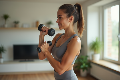 Femme en entraînement dans un salon lumineux