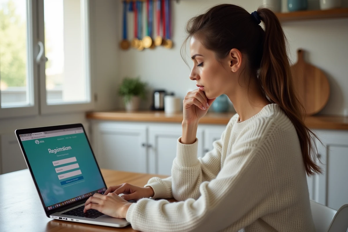Femme regardant inscription marathon sur son ordinateur