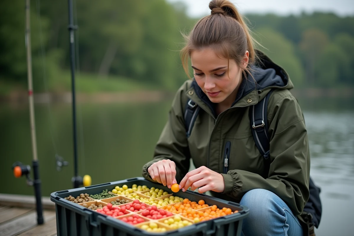 Jeune femme examinant des bouillettes colorées sur une boîte