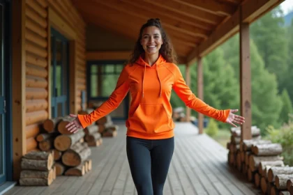 Femme sportive en plein air dans une cabane moderne