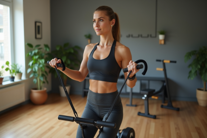 Femme sportive en salle de sport moderne à la maison