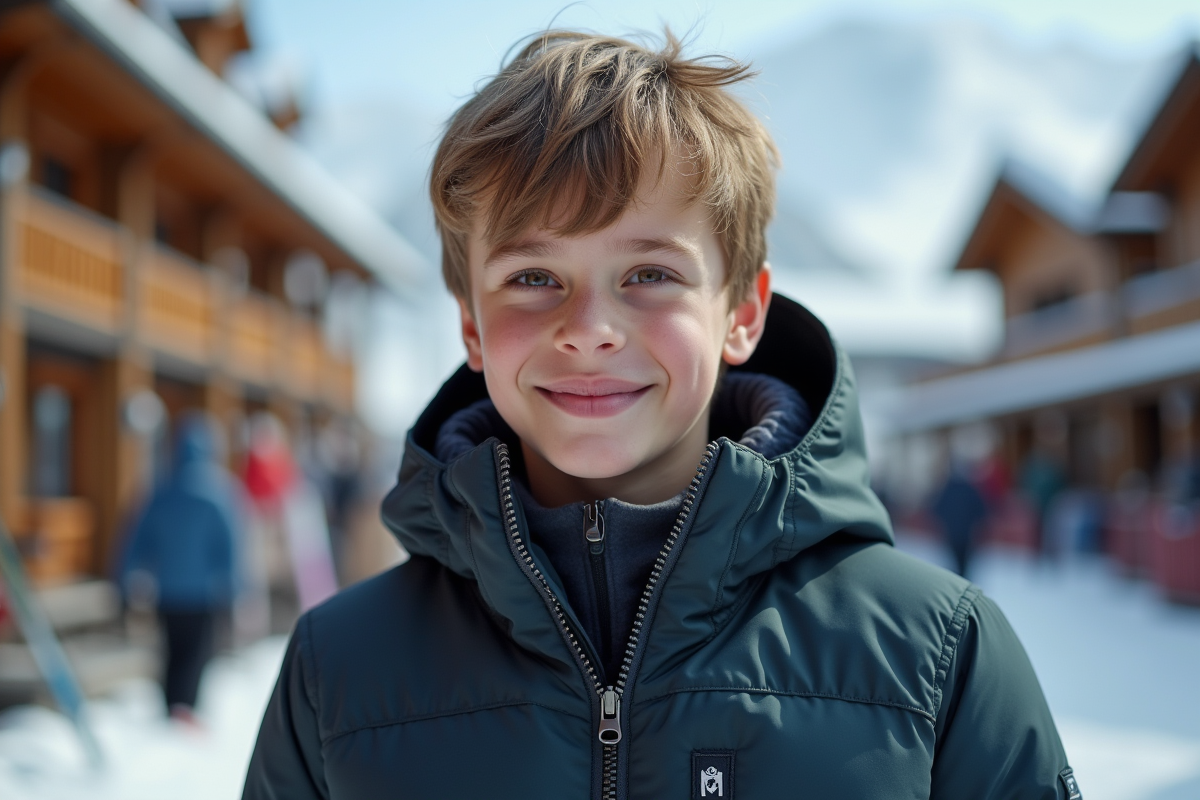 Garçon zippant sa parka avant de monter en ski