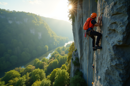 Grimpeurs d'élite en pleine ascension sur une falaise à Fontainebleau