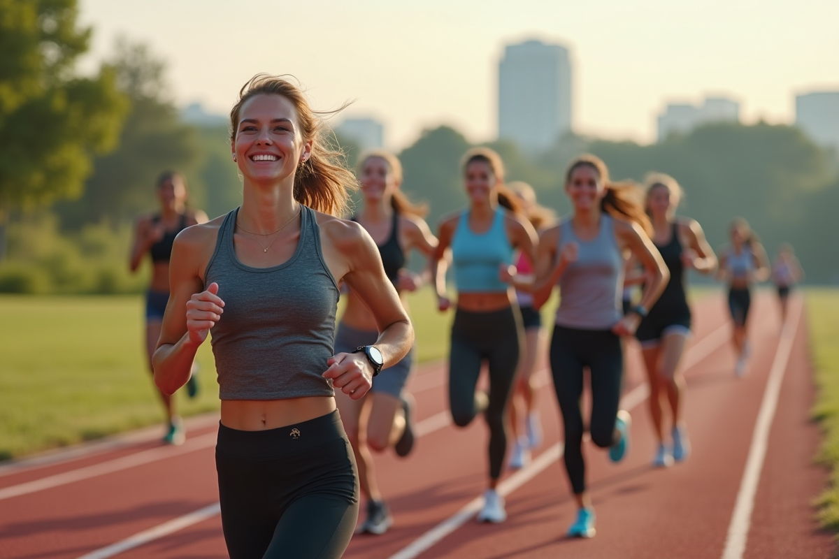 Femmes sportives courant dans un parc au petit matin