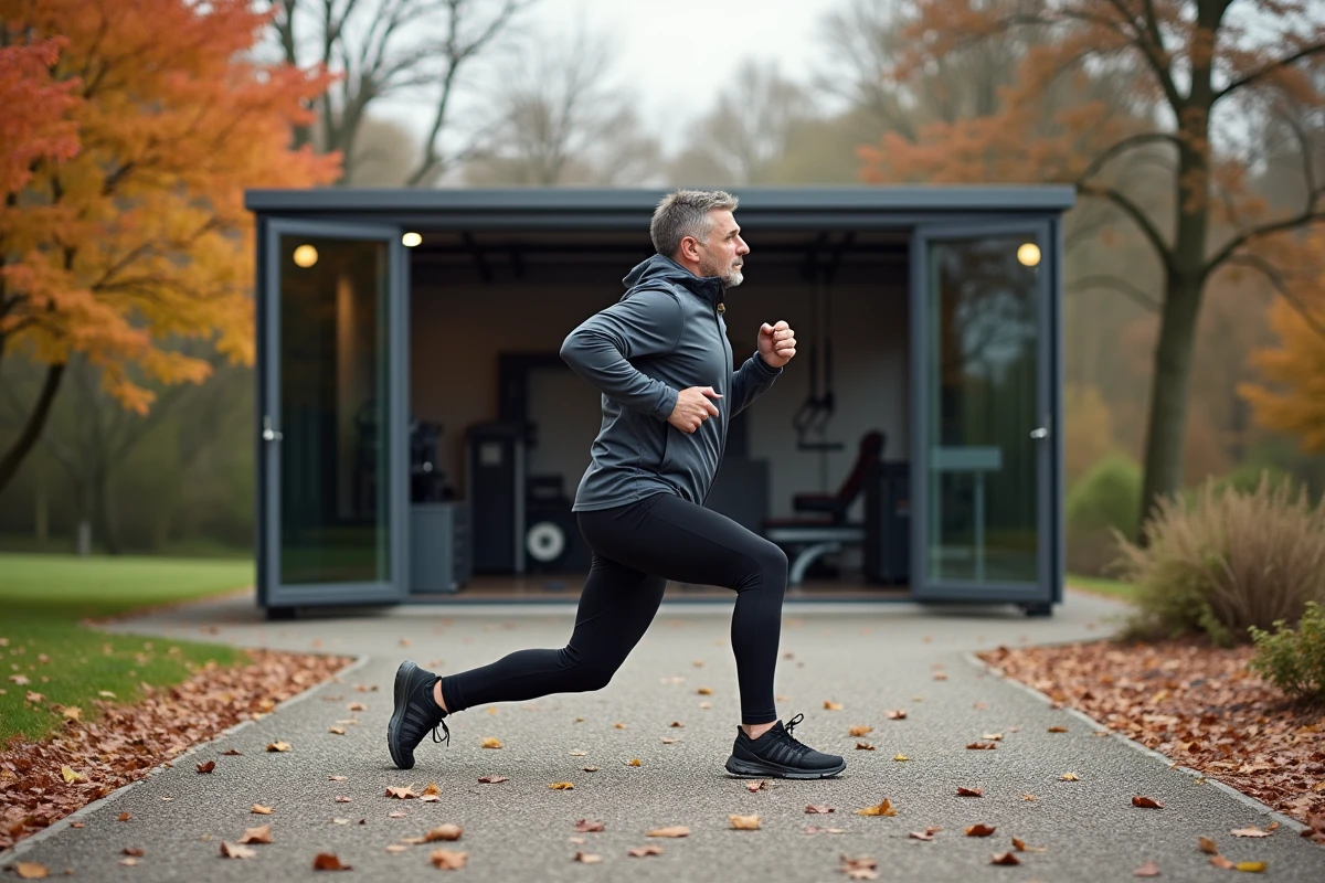 Homme en pleine séance de lunges devant la cabane