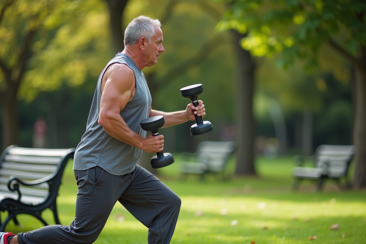 Homme faisant du sport dans un parc verdoyant