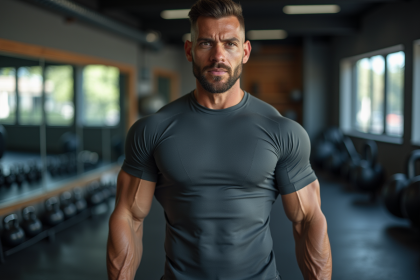 Homme sportif en salle de gym en pleine pause