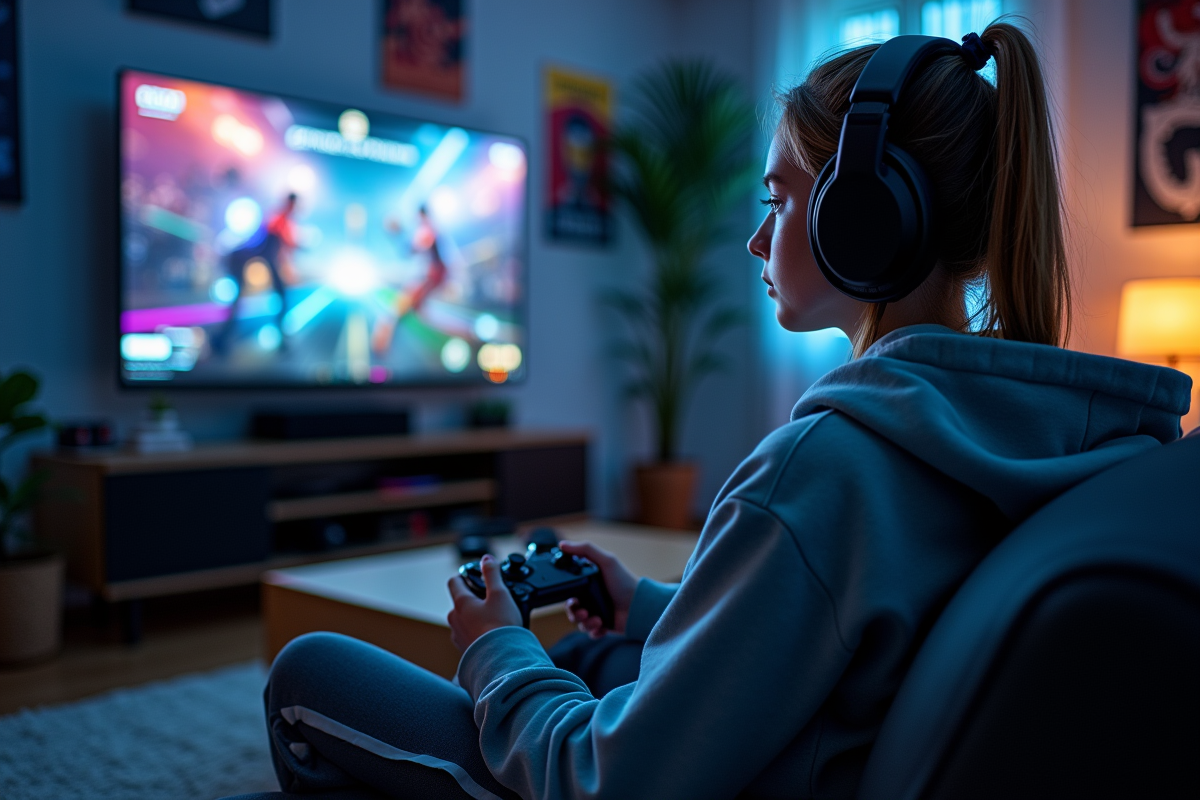 Jeune fille concentrée jouant à la maison lors d’un tournoi