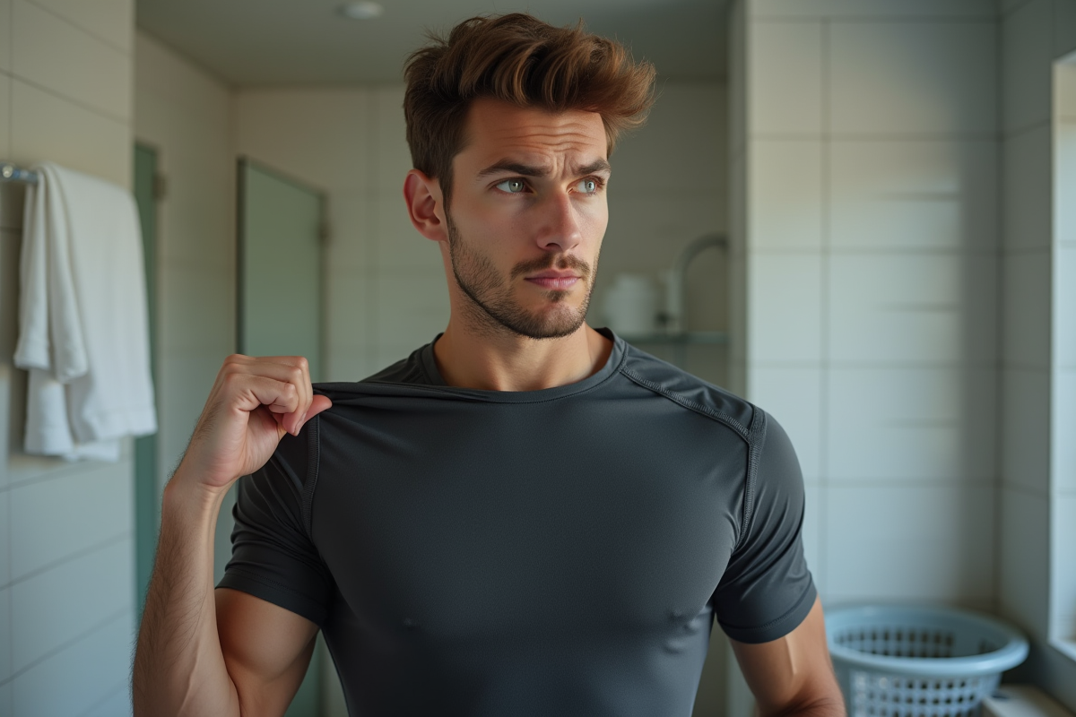 Jeune homme en t-shirt de sport en intérieur