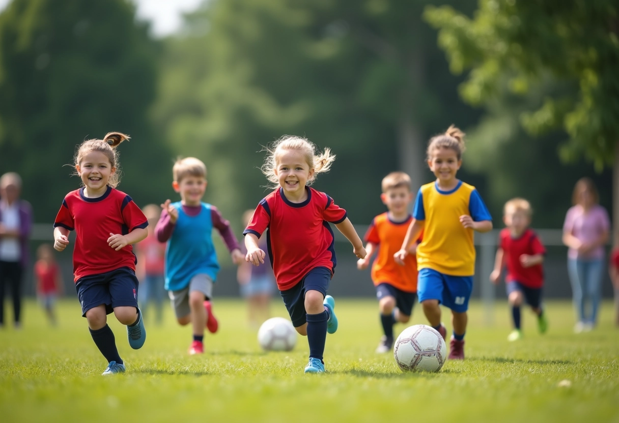 Jeunes joueurs de football en action sur le terrain