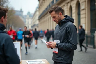 Homme coureur à Paris devant l Hôtel de Ville