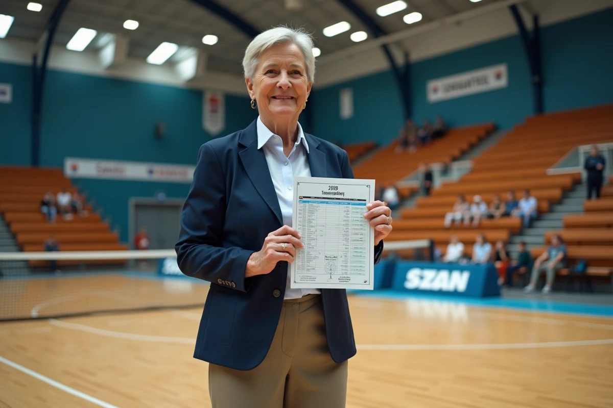 Officielle de tennis tenant le programme du tournoi