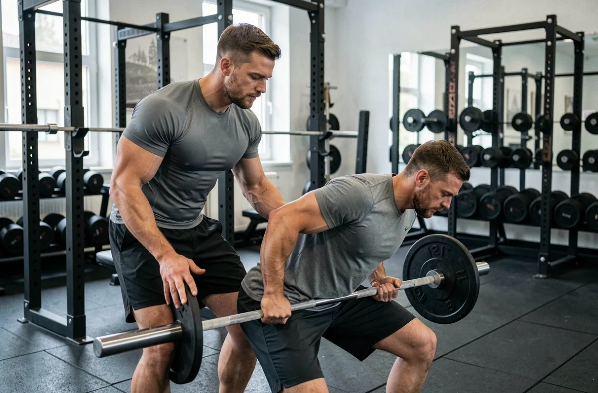 Simon, personal trainer à Montigny-lès-Metz, accompagnant un client lors d'une séance de musculation