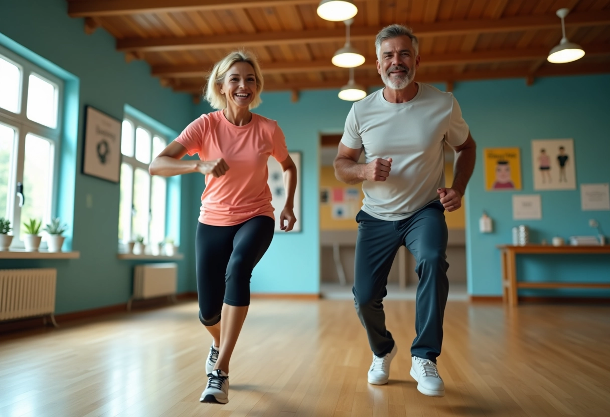 Homme et femme en sport dans une salle lumineuse