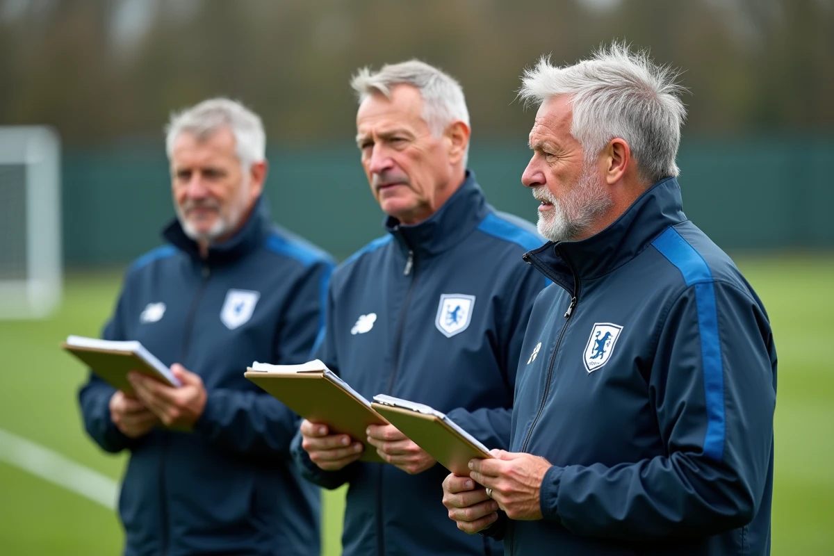 Staff technique d'un club de A-League en discussion tactique lors d'un entraînement en 2026