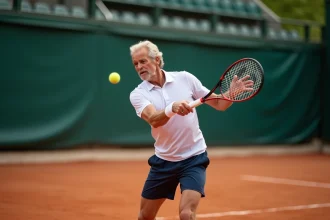 Stefan Edberg en action sur terre battue lors d'un match